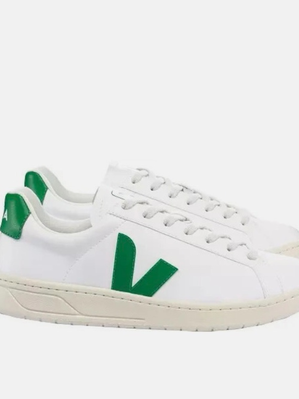 Veja White Leather Sneakers with Green V Logo